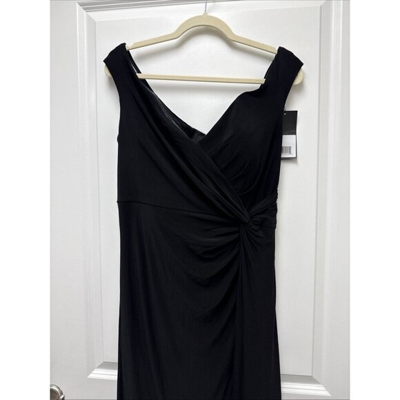 New La Femme Size 14 Black Jersey Off Shoulder Maxi Gown Cocktail Dress 29474 - Picture 6 of 11